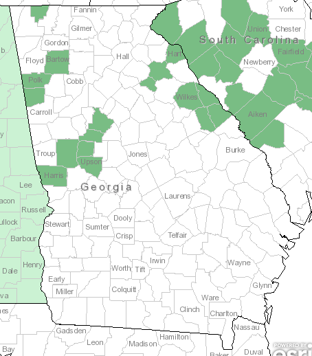 The range of Baptisia bracteata